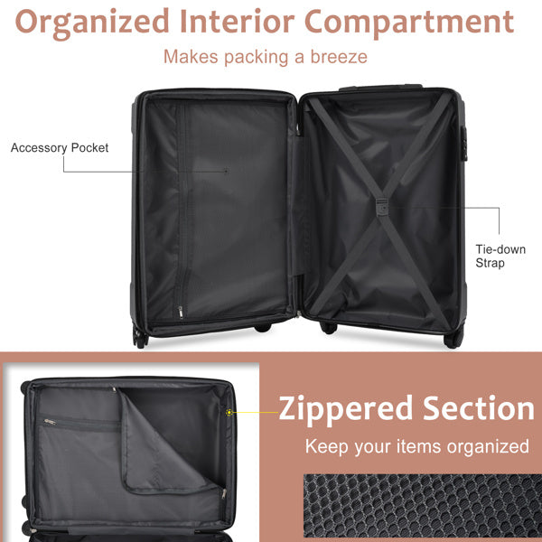 Hardshell Luggage Sets 3 Piece Carry-on Suitcases With Wheels, TSA Lock For Men Women-White - Sureru