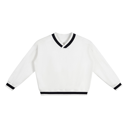 V-Neck Contrast Collar Boxy Sweatshirt