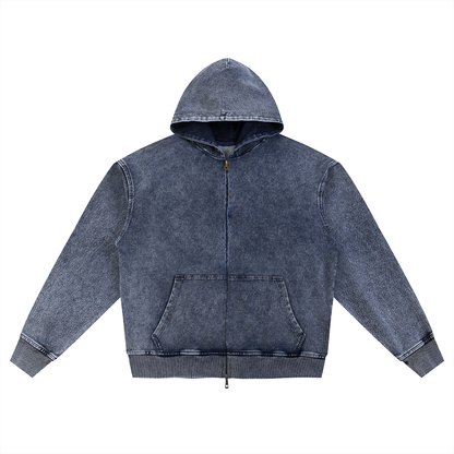 Snow Wash Oversized Zip-Up Hoodie