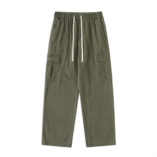 Drawstring Waist Straight-Leg Cargo Pants