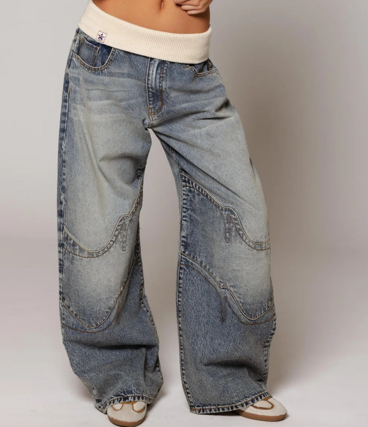 American Retro Street Distressed Blue Jeans – Washed Vintage Style - Sureru