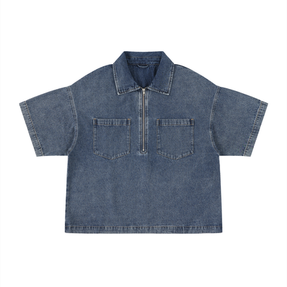 Sureru Vintage Washed Cropped Denim Jacket – Oversized Streetwear Layer