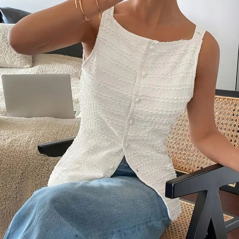 Womens Trendy Square Neck Button Up Vest Top Y2k Going Out Tank Tops - Sureru