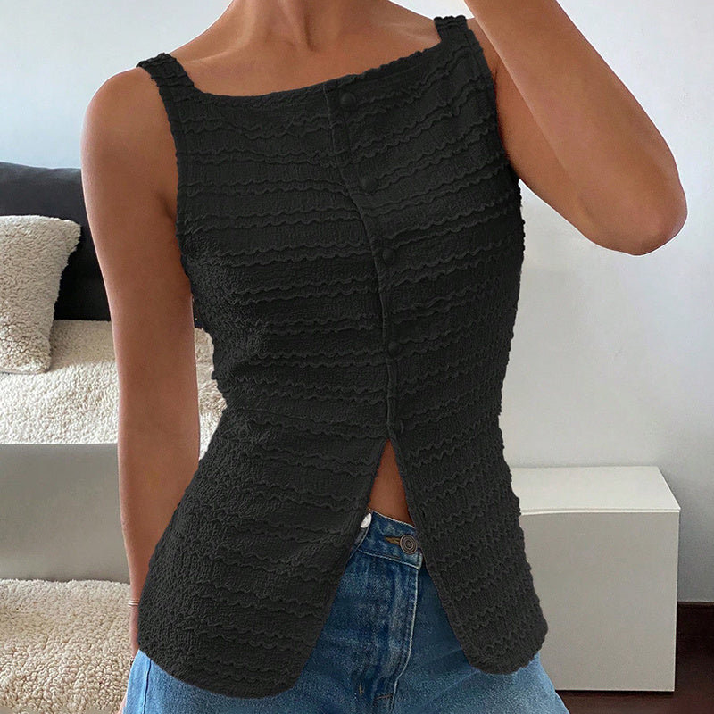 Womens Trendy Square Neck Button Up Vest Top Y2k Going Out Tank Tops - Sureru