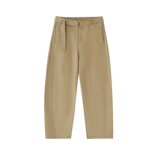 Belted Barrel-leg Chino Pants