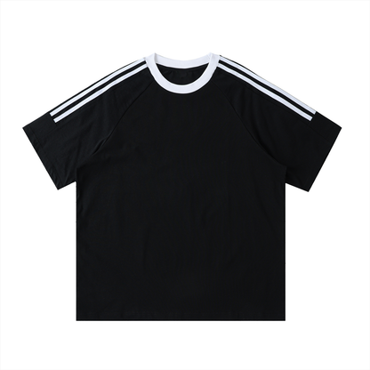 Contrast Tape Crewneck Cotton T-Shirt