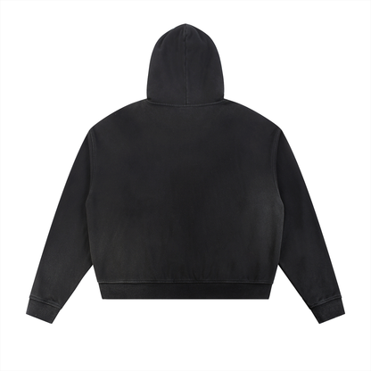 Sun Fade Frayed Raw Edge Fleece Zip Hoodie
