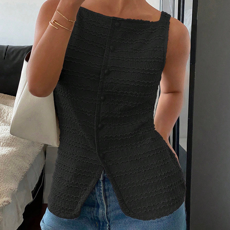 Womens Trendy Square Neck Button Up Vest Top Y2k Going Out Tank Tops - Sureru