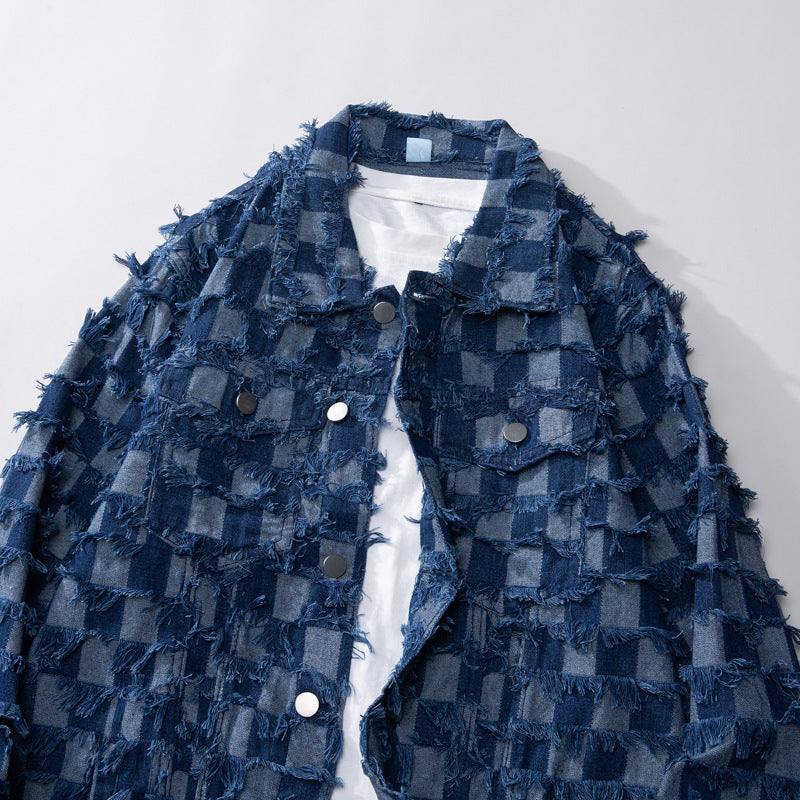 Fall Winter Cowboy Jacket Men Loose Burrs Denim Jacket Men - Sureru