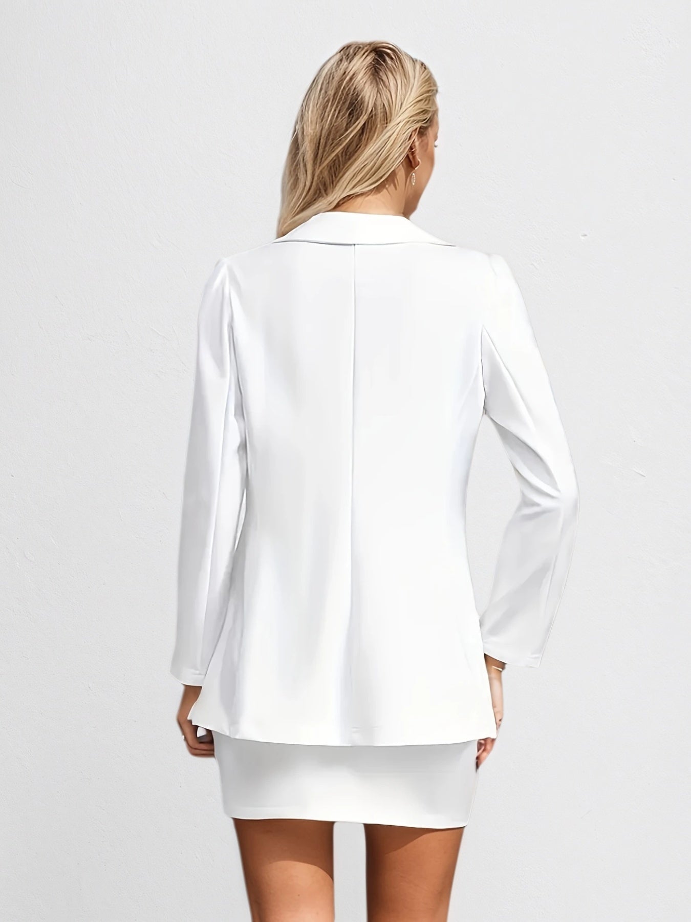 Women’s Pure White Long-Sleeved Skirt Set – Lapel Suit Jacket with Double-Breasted Closure - Sureru