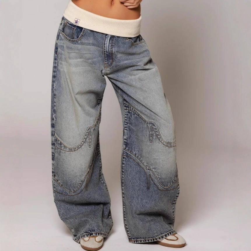 American Retro Street Distressed Blue Jeans – Washed Vintage Style - Sureru