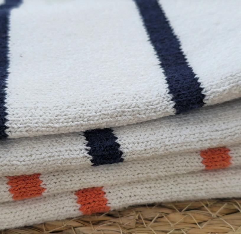 Women's 2025 Spring Summer Casual Fold-Down Short Sleeve Fashion Button Knitted Cardigan Sweater Navy Striped Sleeve Knitted Cardigan - Sureru