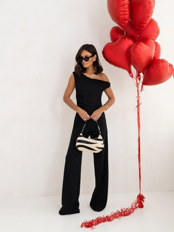Elegant High-Waist Sleeveless Jumpsuit with Falling Straps & Side Zipper - Sureru