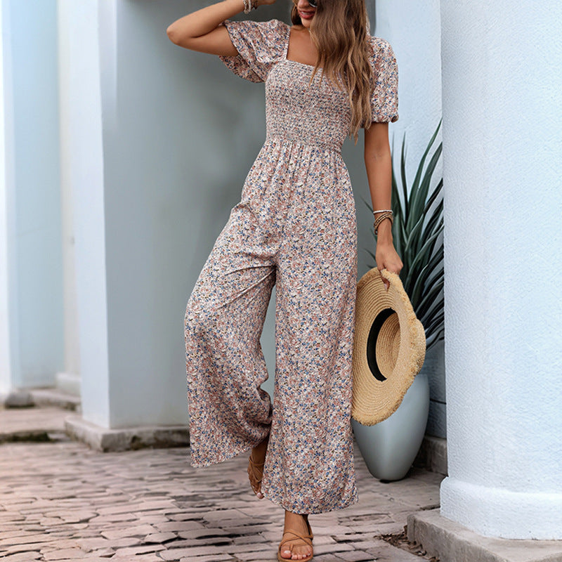 High-Waist Wide-Leg Printed Jumpsuit - Sureru