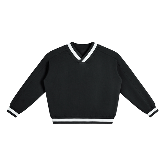 V-Neck Contrast Collar Boxy Sweatshirt