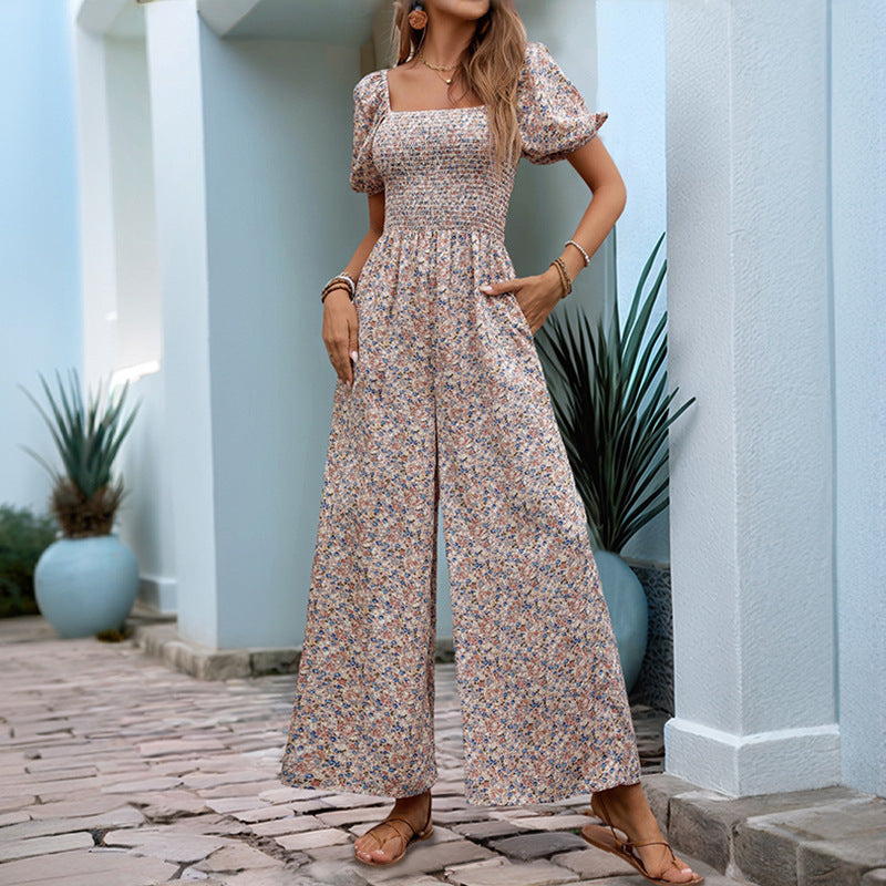 High-Waist Wide-Leg Printed Jumpsuit - Sureru
