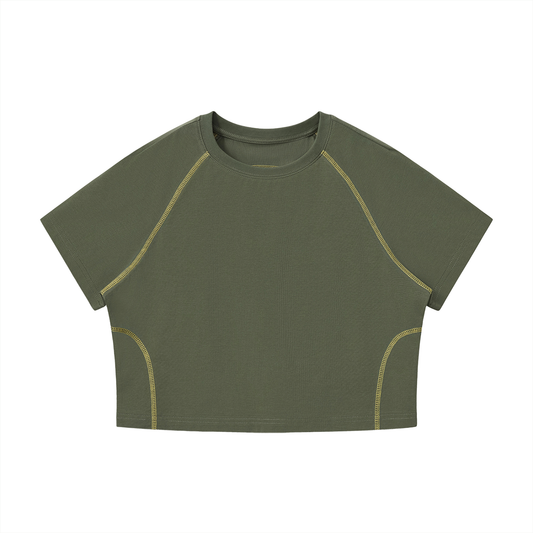 Women's Contrast Stitch Raglan Crop T-Shirt