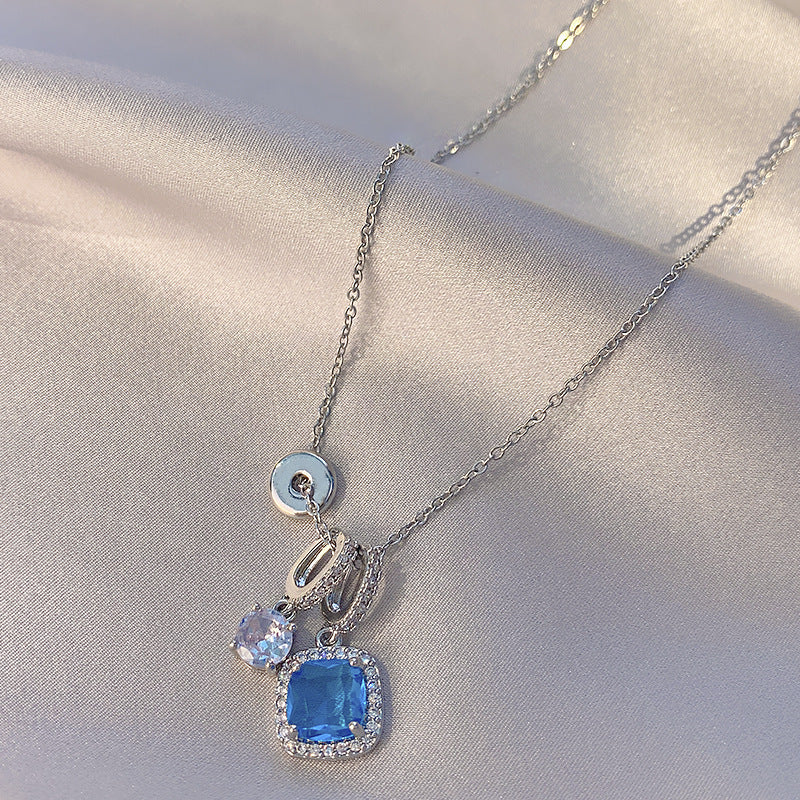 Super Shiny Blue Zircon Necklace – High-End Clavicle Chain - Sureru