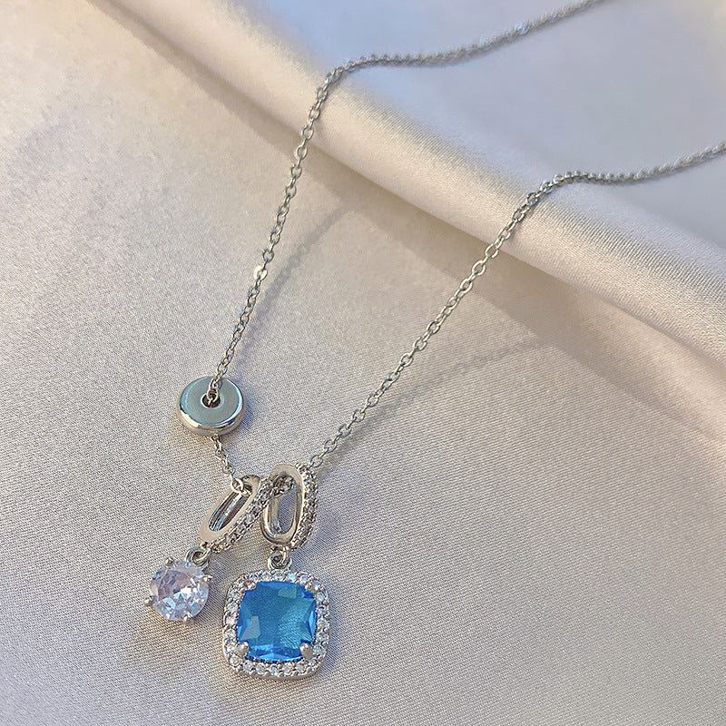 Super Shiny Blue Zircon Necklace – High-End Clavicle Chain - Sureru