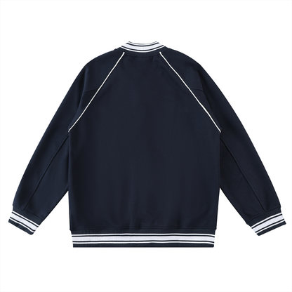 Contrast Trim Raglan Varsity Jacket