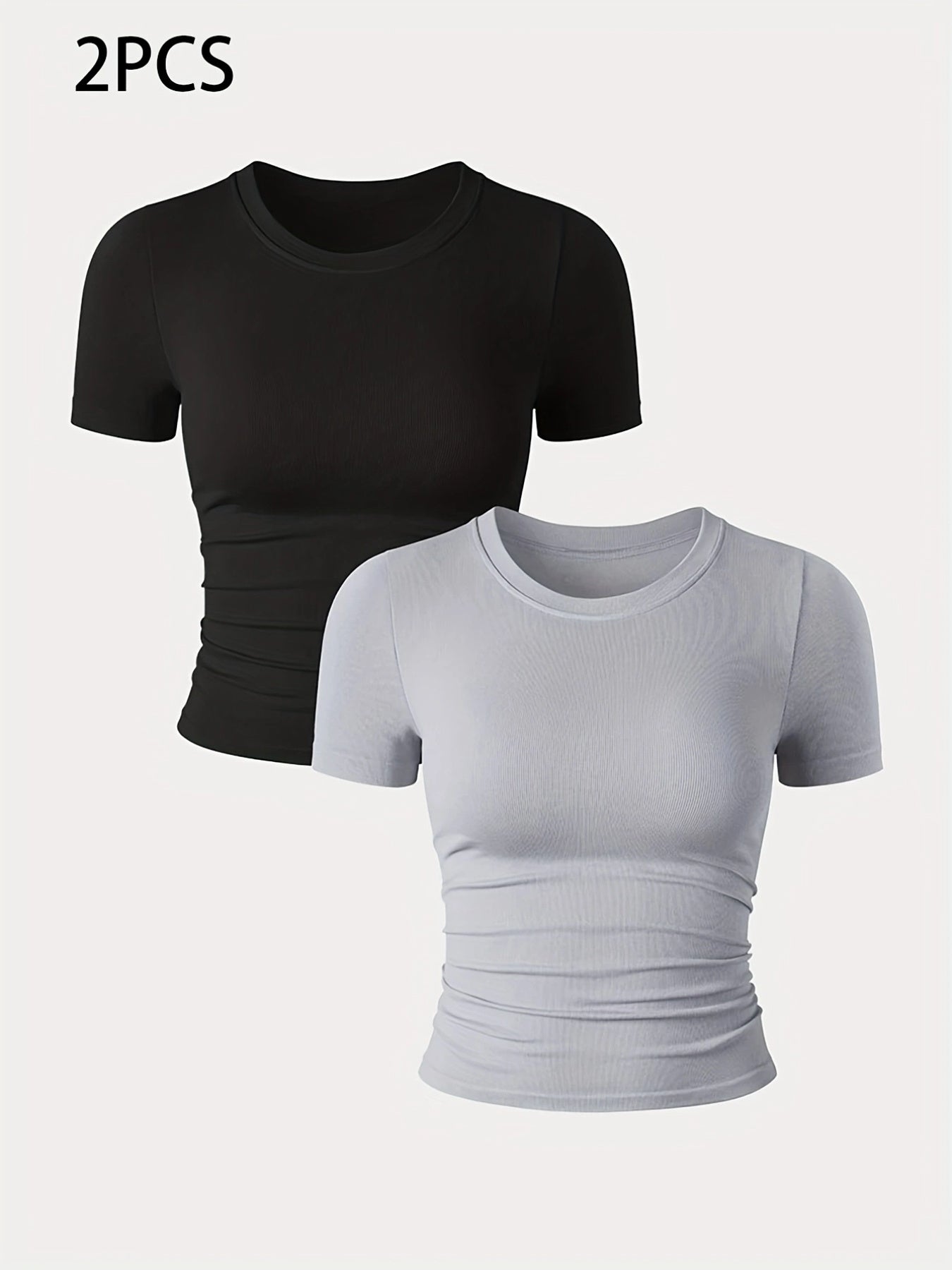 2 Packs Women's Seamless Workout Tops - Breathable Short Sleeve Athletic Shirts, Moisture Wicking Quick Dry Tees With Soft Stretch Fabric - Sureru