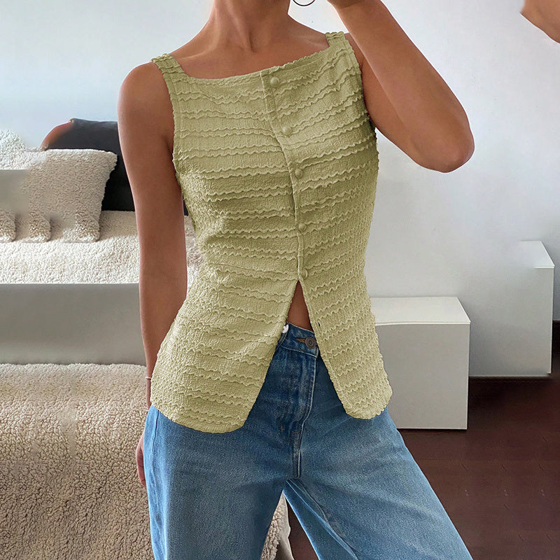 Womens Trendy Square Neck Button Up Vest Top Y2k Going Out Tank Tops - Sureru