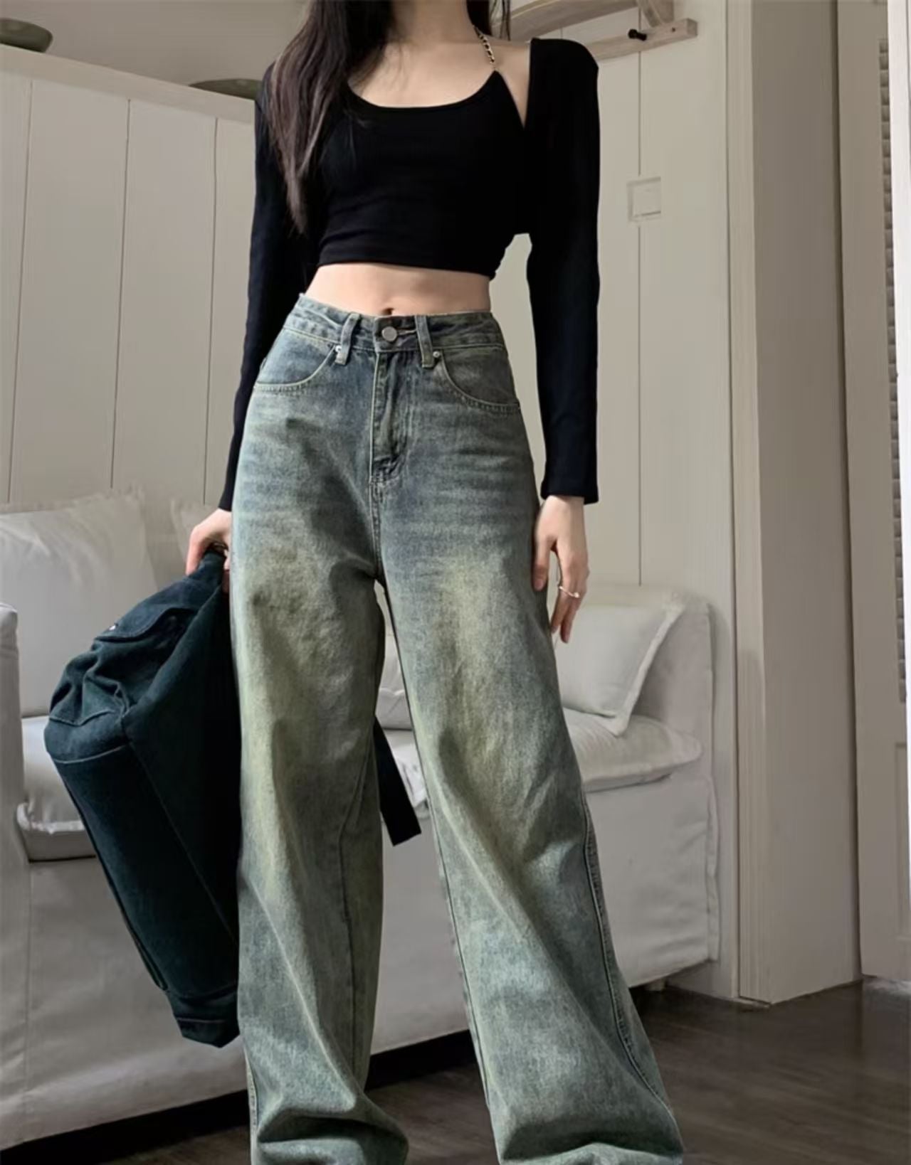 2025 New Retro Washed Loose-Fit Jeans – Casual Zipper & Button Closure - Sureru