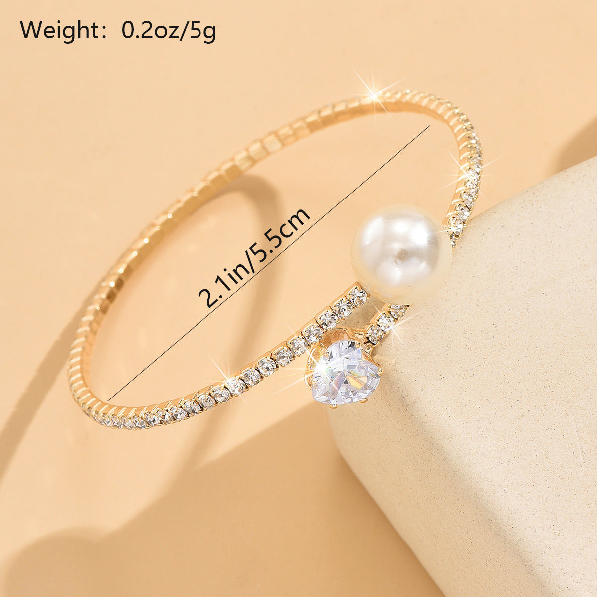 Women’s Pearl Heart Full Diamond Bracelet – Elastic Fit Jewelry - Sureru