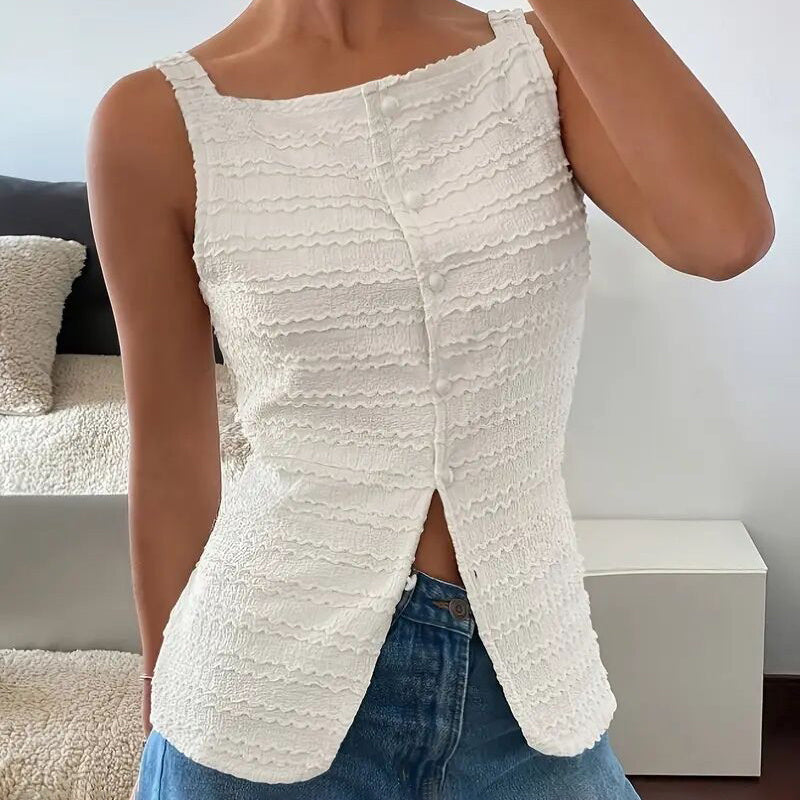 Womens Trendy Square Neck Button Up Vest Top Y2k Going Out Tank Tops - Sureru