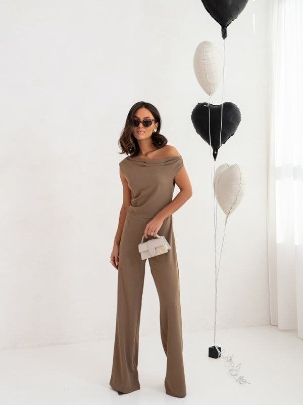 Elegant High-Waist Sleeveless Jumpsuit with Falling Straps & Side Zipper - Sureru