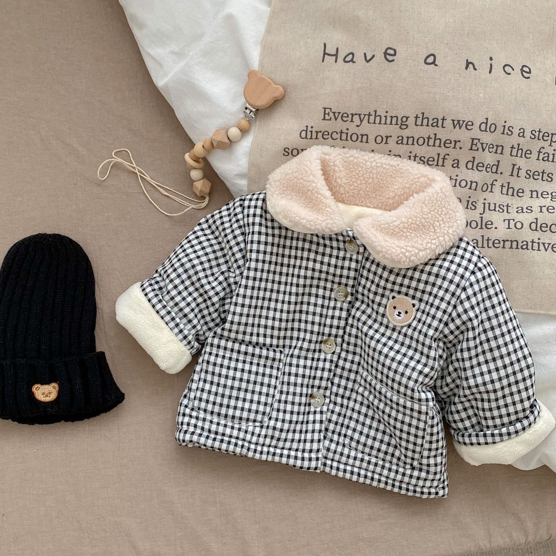 Unisex Plaid Winter Baby Romper – Thickened Cotton Lined Cardigan (0–3 Years) - Sureru