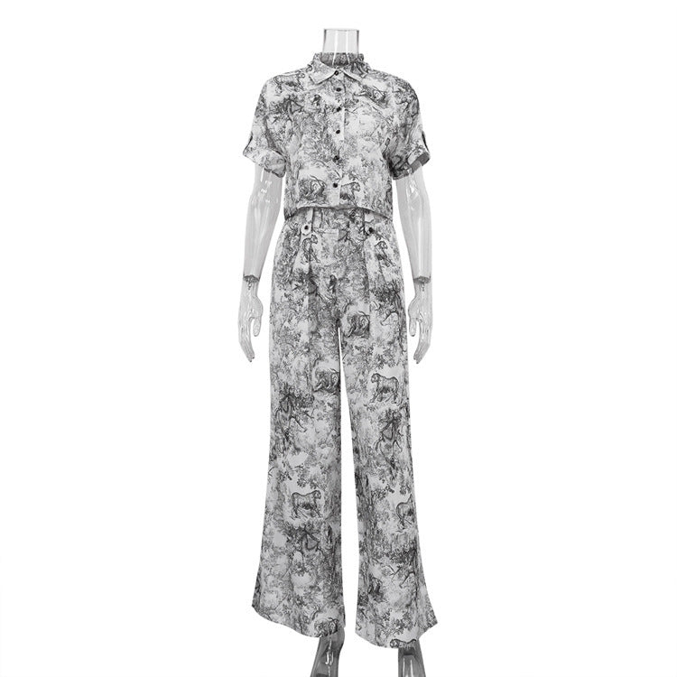 Animal Pattern Vacation Set – Shirt & Pants (2-Piece) - Sureru