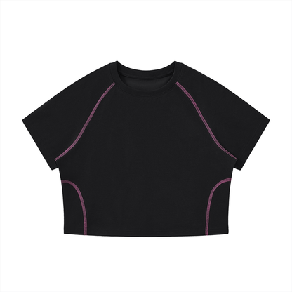 Women's Contrast Stitch Raglan Crop T-Shirt
