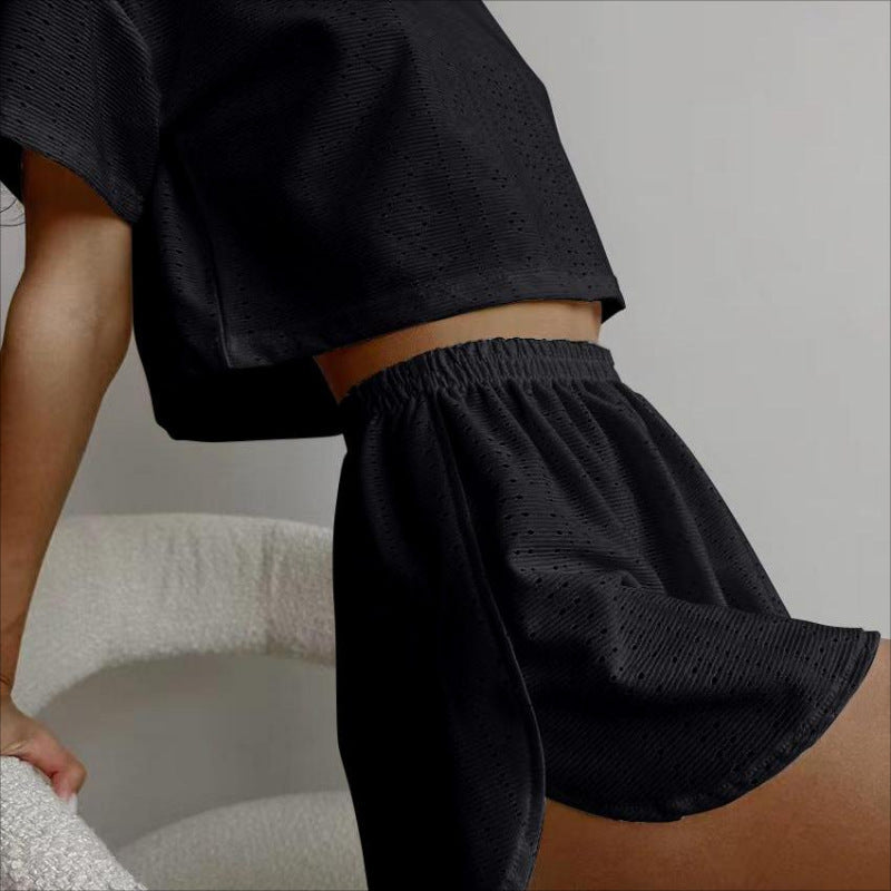 ☀️ 2-Piece Casual Hollow Summer Set – Crop Top & Slit Shorts - Sureru
