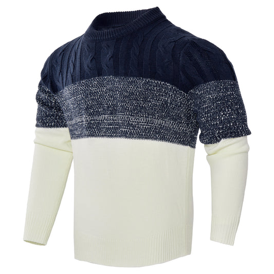 Men’s Colorblock Cable-Knit Pullover Sweater – Crew Neck Long Sleeve - Sureru