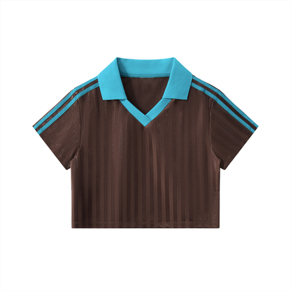 Contrast Collar Striped Cropped Jersey