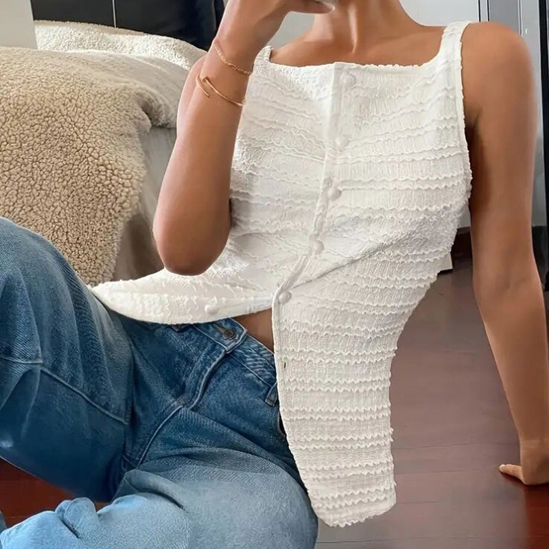 Womens Trendy Square Neck Button Up Vest Top Y2k Going Out Tank Tops - Sureru