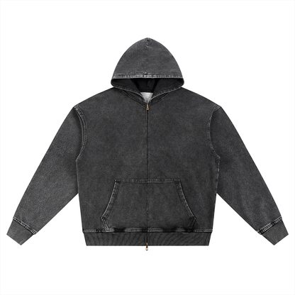 Snow Wash Oversized Zip-Up Hoodie