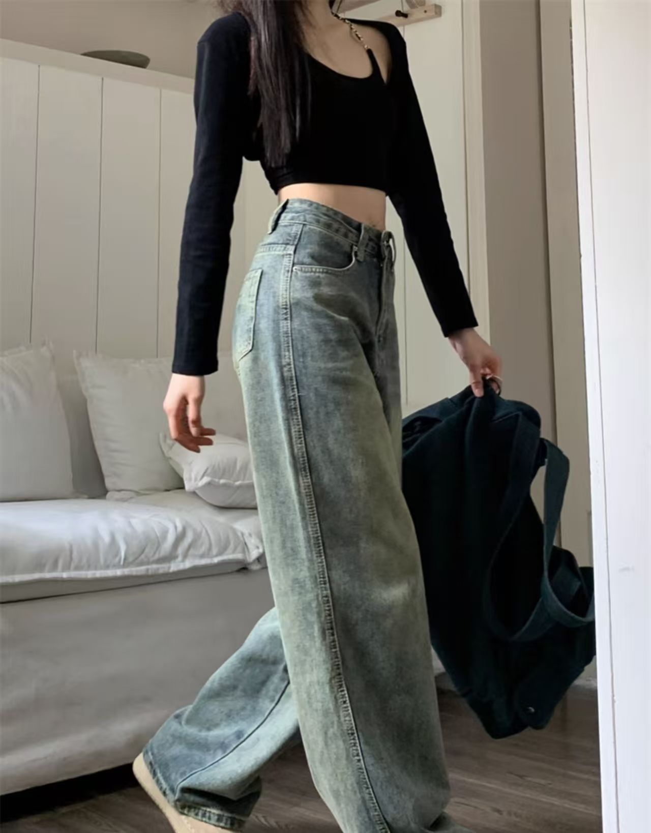 2025 New Retro Washed Loose-Fit Jeans – Casual Zipper & Button Closure - Sureru