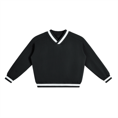 V-Neck Contrast Collar Boxy Sweatshirt
