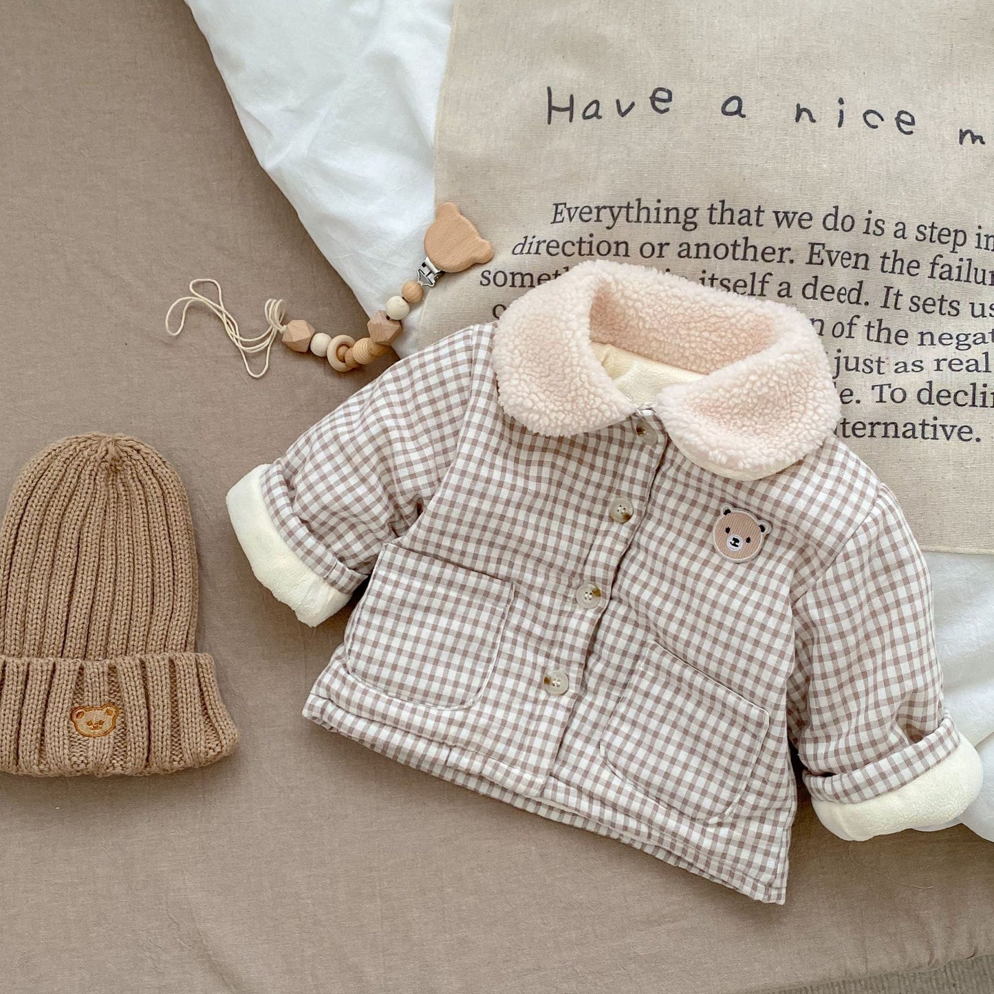 Unisex Plaid Winter Baby Romper – Thickened Cotton Lined Cardigan (0–3 Years) - Sureru
