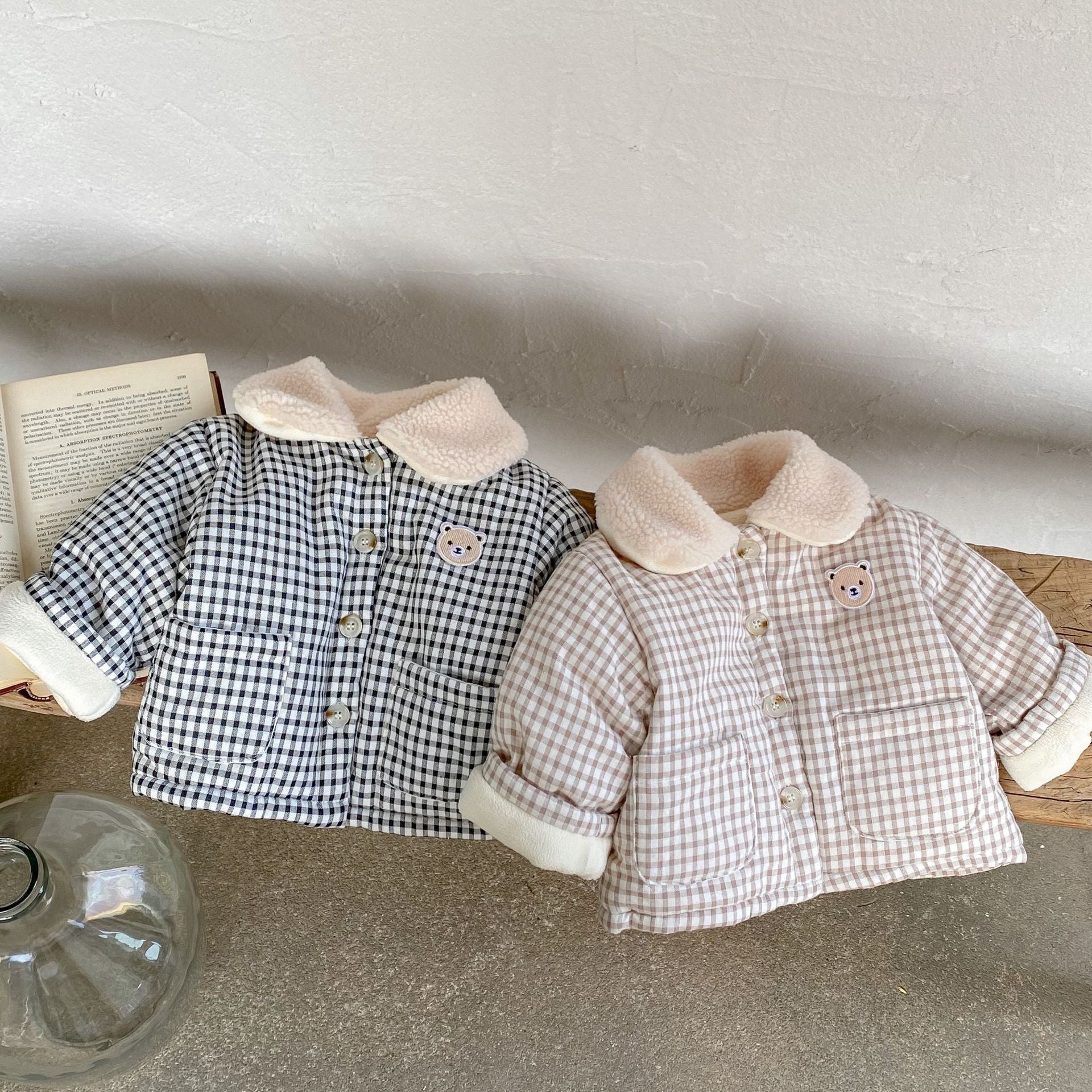 Unisex Plaid Winter Baby Romper – Thickened Cotton Lined Cardigan (0–3 Years) - Sureru
