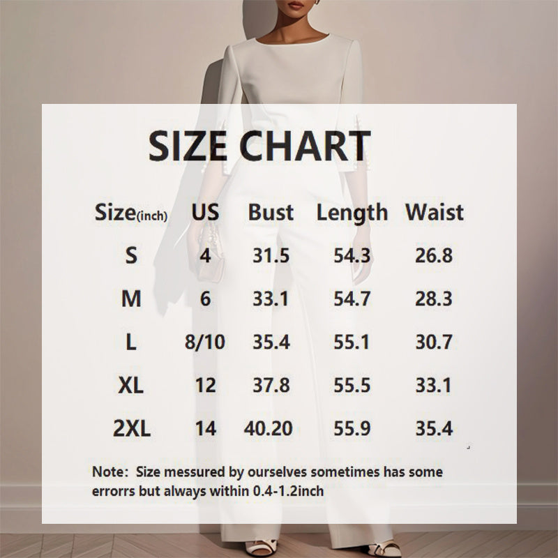 Women's Elegant Round Neck Jumpsuit - Mid-Sleeve With Side Slit Cuffs & Pearl Accents, Back Zipper Design For Casual To Formal Events - Sureru