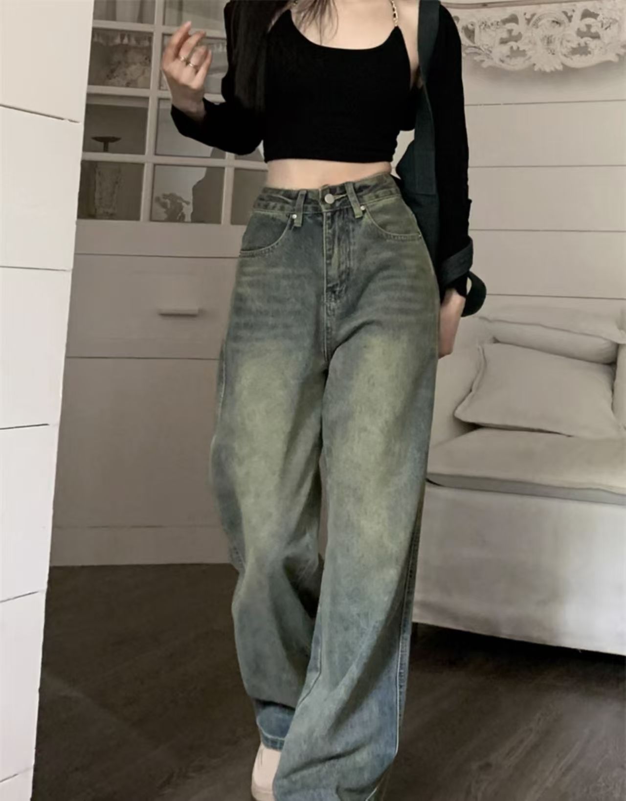 2025 New Retro Washed Loose-Fit Jeans – Casual Zipper & Button Closure - Sureru