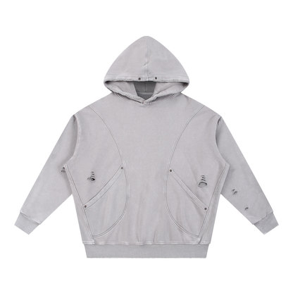 Snow Washed Distressed Panel Pocket Hoodie