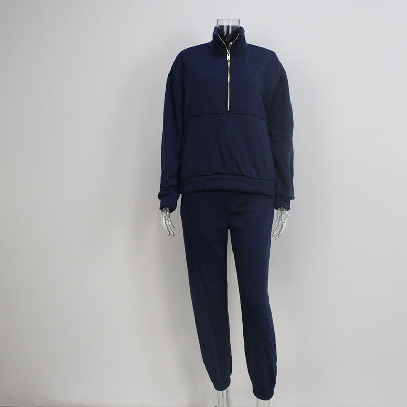 Zip Neck Sweatshirt & Slim Fit Pants Set - Sureru