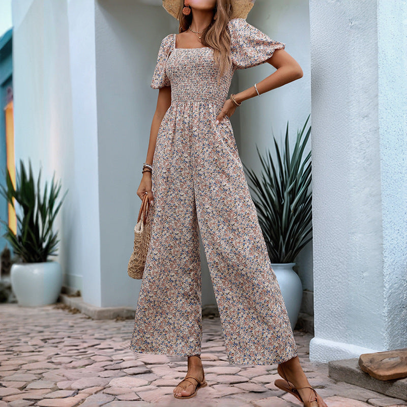 High-Waist Wide-Leg Printed Jumpsuit - Sureru