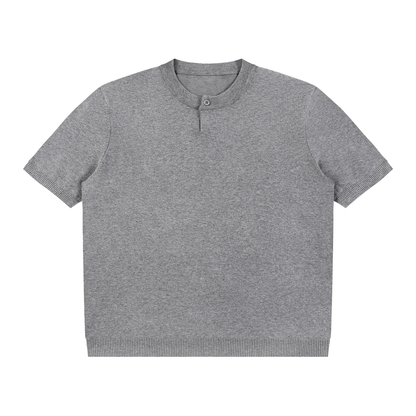 Cotton Knit Short Sleeve Henley T-Shirt