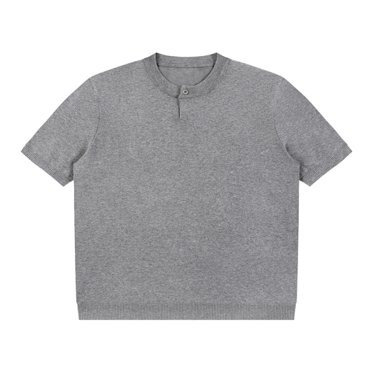 Cotton Knit Short Sleeve Henley T-Shirt