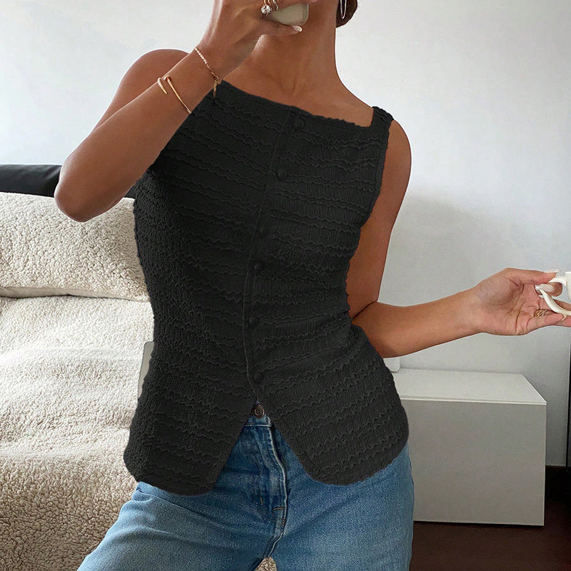 Womens Trendy Square Neck Button Up Vest Top Y2k Going Out Tank Tops - Sureru